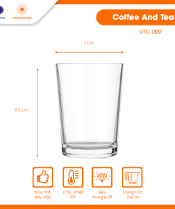 Ly cốc thủy tinh dáng thấp VTC 09 in bi Lotus Glass