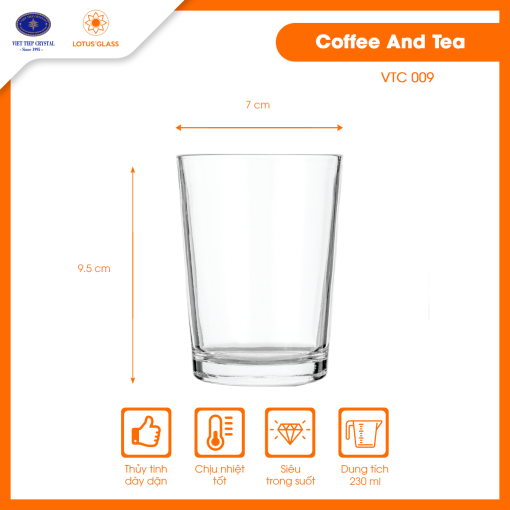 Ly cốc thủy tinh dáng thấp VTC 09 in bi Lotus Glass