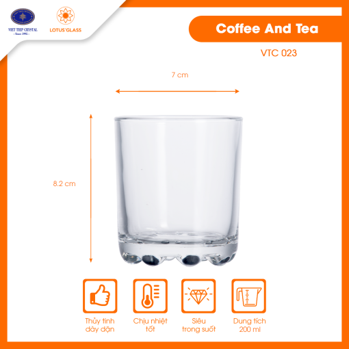 Ly cốc thủy tinh dáng thấp VTC 23 Lotus Glass chất lượng cao