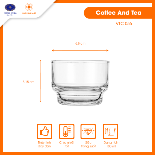 Bộ 6 ly cốc thủy tinh dáng thấp VTC 56 Việt Tiệp chính hãng
