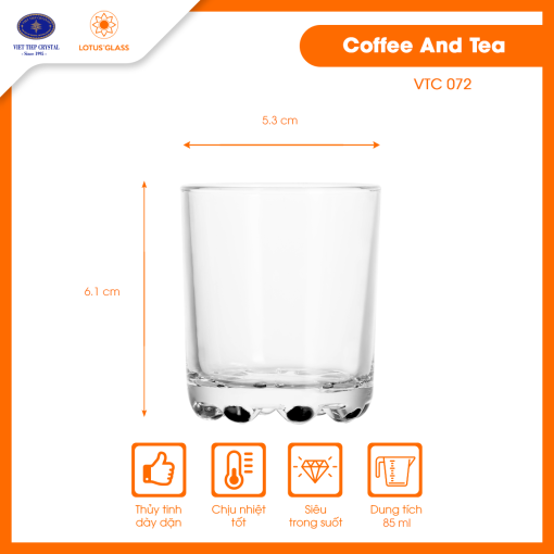 Bộ 12 ly cốc thủy tinh dáng thấp VTC 72 Việt Tiệp chính hãng