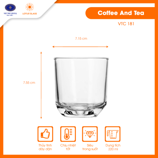 Bộ 6 ly cốc thủy tinh dáng thấp VTC 181 Việt Tiệp (Cốc bầu vát)