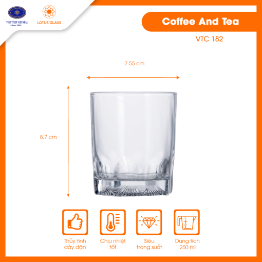 Bộ 6 ly cốc thủy tinh dáng thấp VTC 182 Việt Tiệp