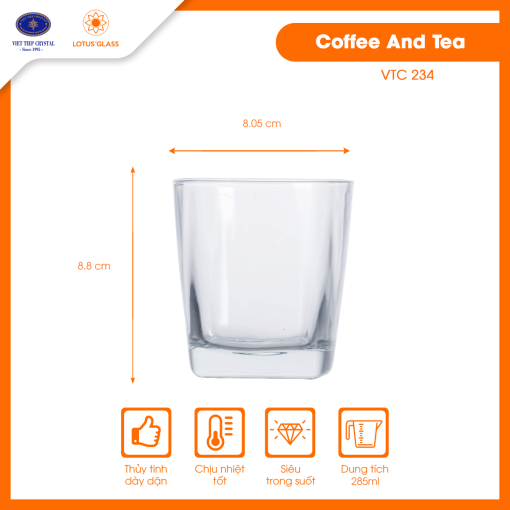 Bộ 6 ly cốc thủy tinh dáng thấp VTC 234 Việt Tiệp chính hãng