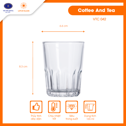 Bộ 6 ly cốc thủy tinh dáng thấp VTC 42 Việt Tiệp chính hãng