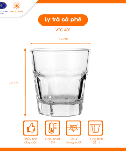 Bộ 6 ly cốc thủy tinh dáng thấp VTC 401 Việt Tiệp cao cấp