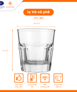 Bộ 6 ly cốc thủy tinh dáng thấp VTC 402 Việt Tiệp chính hãng