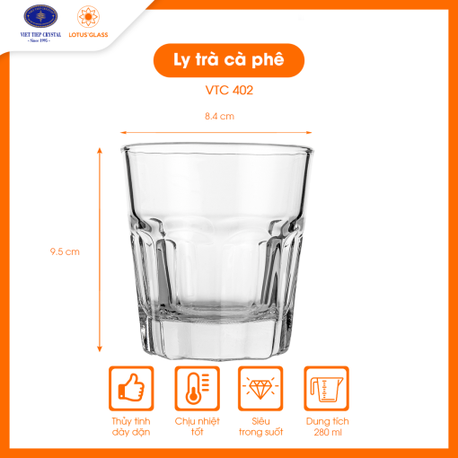 Bộ 6 ly cốc thủy tinh dáng thấp VTC 402 Việt Tiệp chính hãng