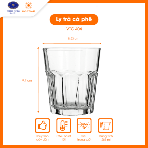 Bộ 6 ly cốc thủy tinh dáng thấp VTC 404 Việt Tiệp cao cấp