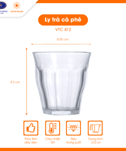 Bộ 6 ly cốc thủy tinh dáng thấp VTC 412 Việt Tiệp chính hãng