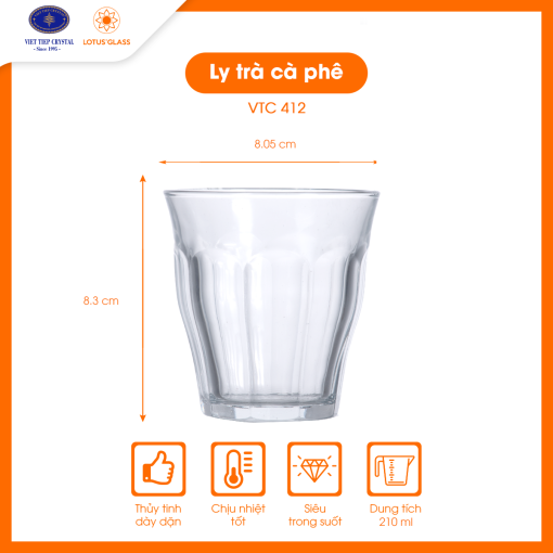 Bộ 6 ly cốc thủy tinh dáng thấp VTC 412 Việt Tiệp chính hãng