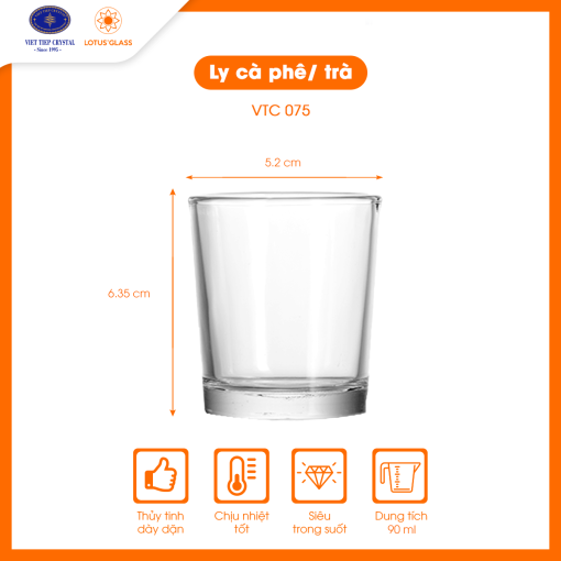 Bộ 12 ly cốc thủy tinh dáng thấp VTC 75 Việt Tiệp (Cốc sen tí)