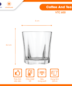 Bộ 6 ly cốc thủy tinh dáng thấp VTC 600 Việt Tiệp chính hãng
