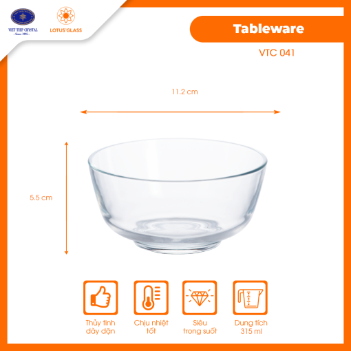 Bát thủy tinh VTC 41 Việt Tiệp cao cấp, sang trọng