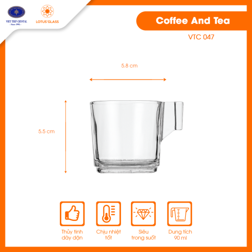 Tách thủy tinh Trà/Cafe VTC 47 Việt Tiệp sang trọng