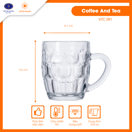 Tách thủy tinh Trà/Cafe VTC 91 Việt Tiệp cao cấp