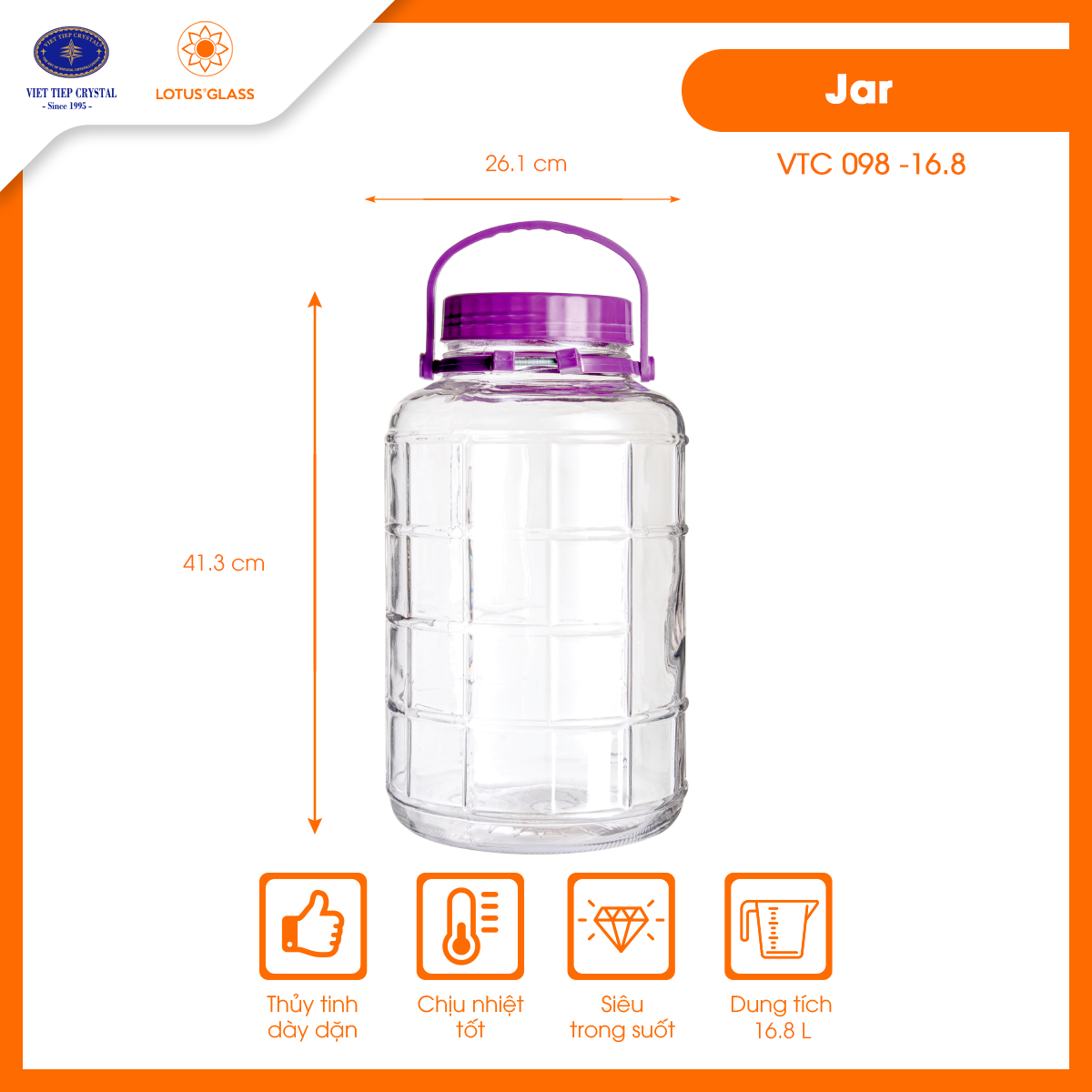 Bình đựng thủy tinh VTC 098 Việt Tiệp cao cấp - Image 8