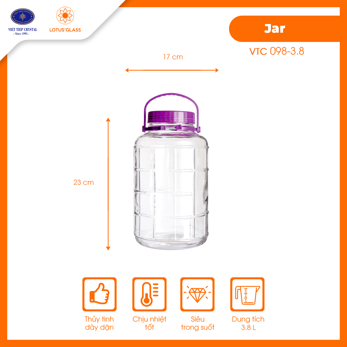 Bình đựng thủy tinh VTC 098 Việt Tiệp cao cấp