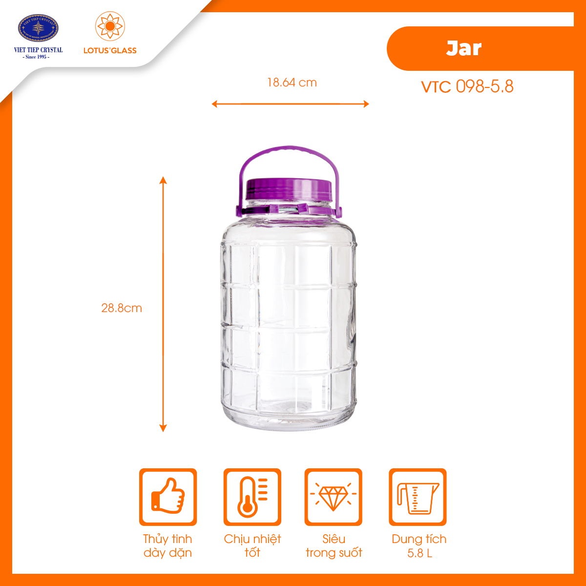 Bình đựng thủy tinh VTC 098 Việt Tiệp cao cấp - Image 4