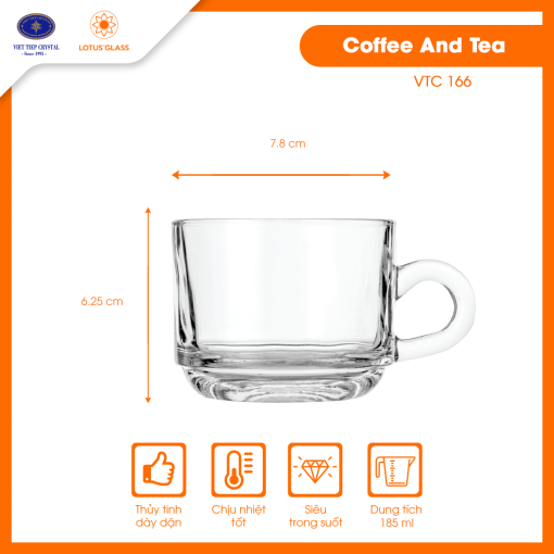 Tách thủy tinh Trà/Cafe VTC 166 Việt Tiệp cao cấp