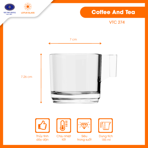 Tách thủy tinh Trà/Cafe VTC 274 Việt Tiệp cao cấp