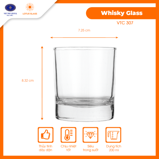 Cốc whisky VTC 307 Việt Tiệp cao cấp, sang trọng