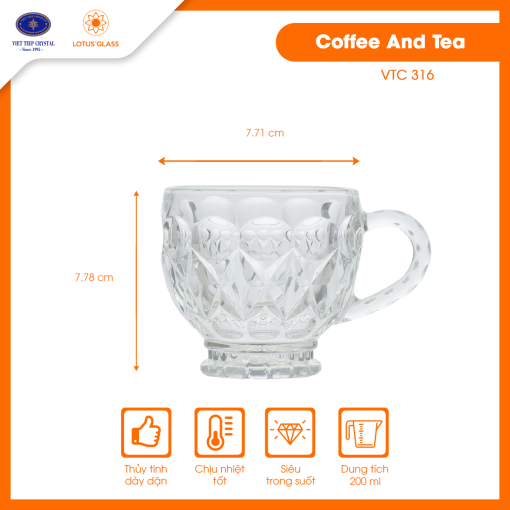 Tách thủy tinh Trà/Cafe VTC 316 Việt Tiệp sang trọng