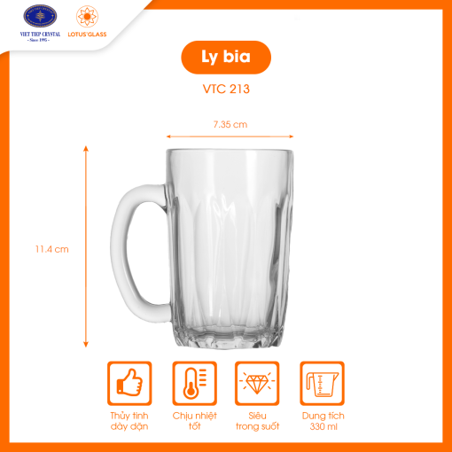 Cốc thủy tinh bia có quai VTC 213 Việt Tiệp sang trọng