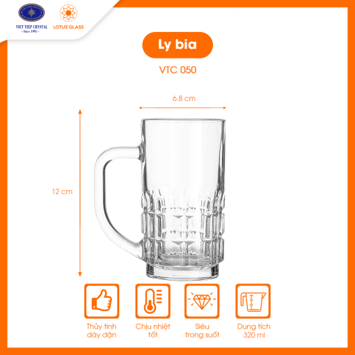 Cốc thủy tinh bia có quai VTC 50 sang trọng