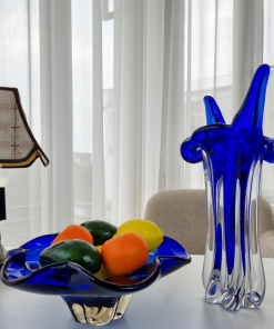 Lọ miệng 2 chẽ đế xoắn, mầu xanh coban concept